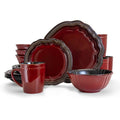 16-Piece Stoneware Dinnerware Set in Red - Unique Contemporary Design