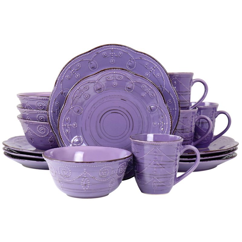 Rustic Birch 16 Piece Stoneware Dinnerware Set - Purple