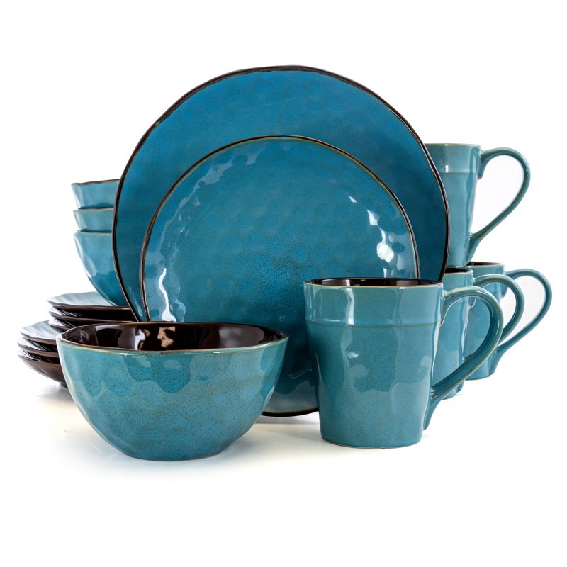 Sea Glass 16-Piece Stoneware Dinnerware Set for 4 - Turquoise
