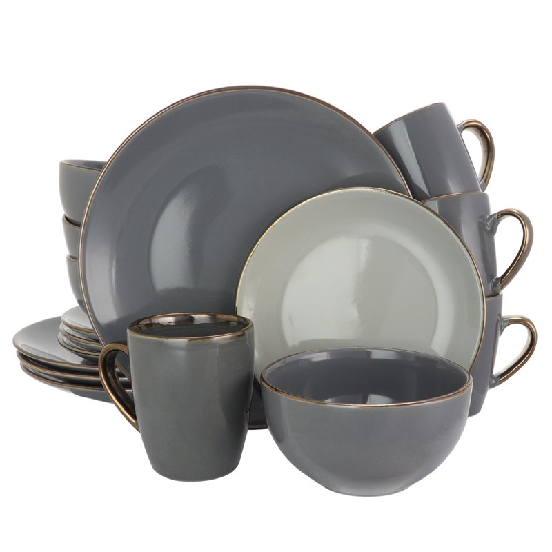 16-Piece Stoneware Dinnerware Set - Gray