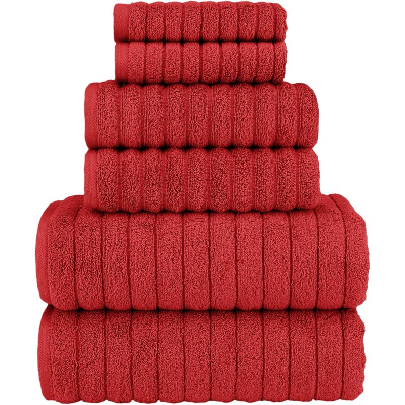 Red Turkish Cotton Corduroy Ribbed Luxury Bath Towel Set - 6 Pieces