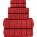 Red Turkish Cotton Corduroy Ribbed Luxury Bath Towel Set - 6 Pieces