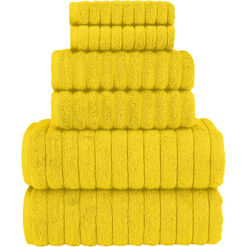 Turkish Cotton Corduroy Bath Towel Set - 6-Piece Luxury Yellow
