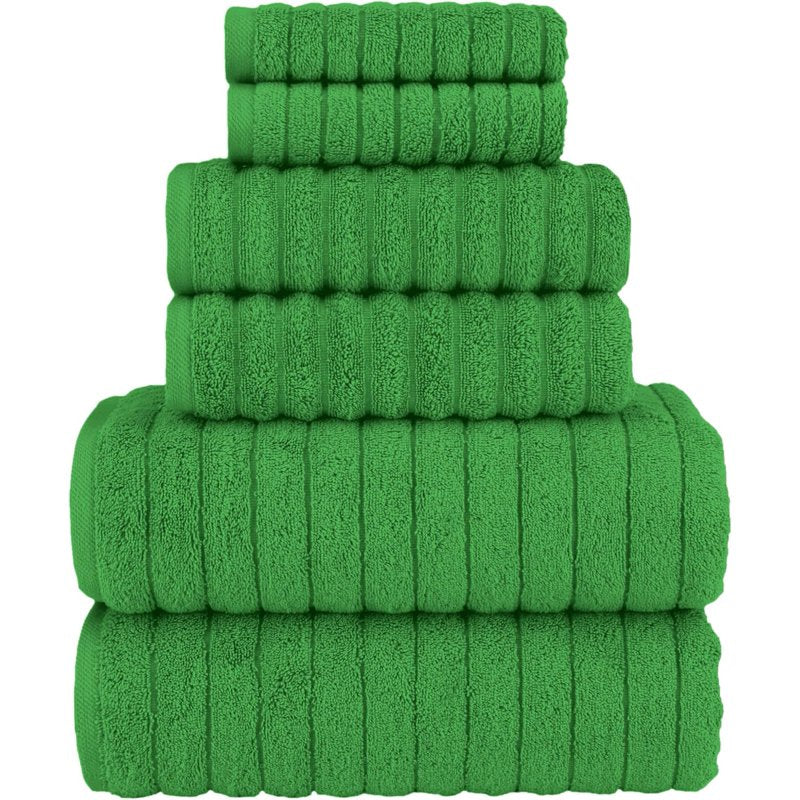 Turkish Cotton Bath Towels Set - Emerald Green 6-Piece Luxury Spa Linen