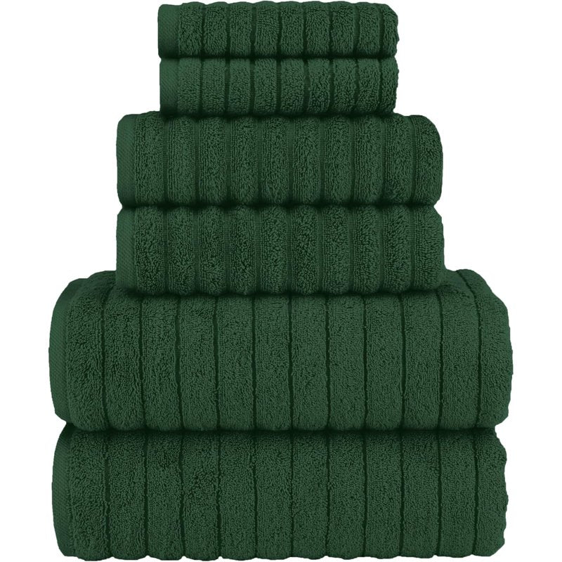 Turkish Cotton Corduroy Bath Towel Set - 6-Piece, Hunter Green