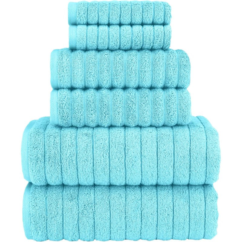 Turkish Cotton Corduroy Bath Towel Set Aqua - 6-Piece Luxury Quick Dry & Absorbent