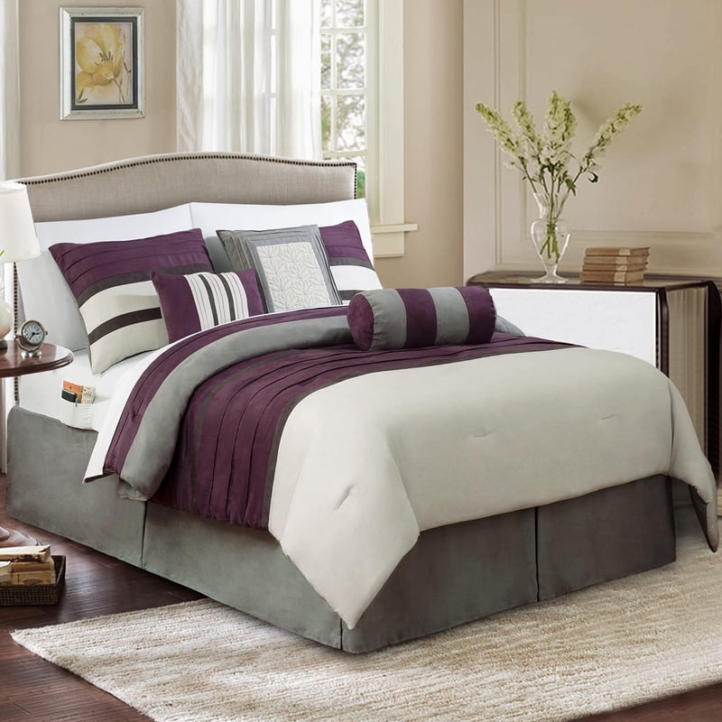 Queen Cirena Microsuede Comforter Bed-in-a-Bag Set with Pillows & Sheets - Purple