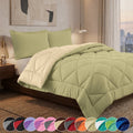 Reversible Down Alternative Comforter Set Full/Queen - Sage and Cream, All-Season Microfiber Bedding