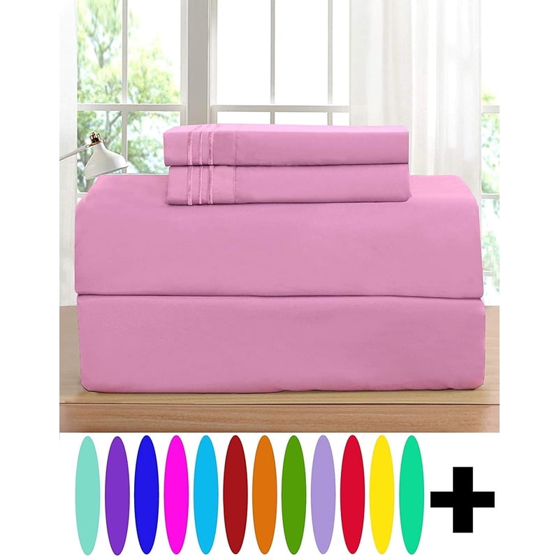 Light Pink 4-Piece Queen Bedding Set - Microfiber Solid Print, 1500 Thread Count
