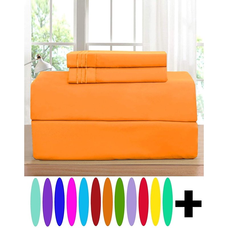 California King Bed Sheets Set - 4 Piece Microfiber Bedding - Orange - Elegant Comfort