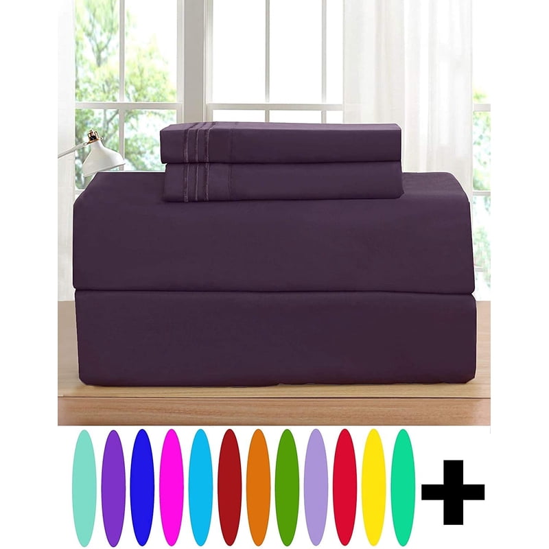 Split King Bed Sheets - 4 Piece Microfiber Set in Purple, 1500 Thread Count