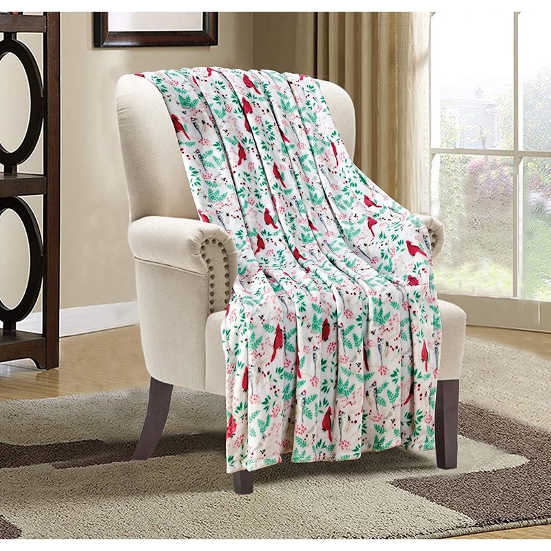 Elegant Comfort 50x60 Fleece Throw Blanket - Christmas Cardinal