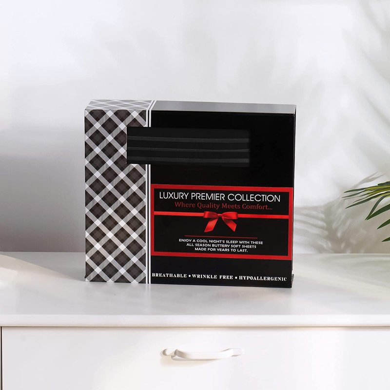 King Size Bed Sheets 6 Piece Set - Black, 1500 Thread Count, Polyester, Elegant Comfort