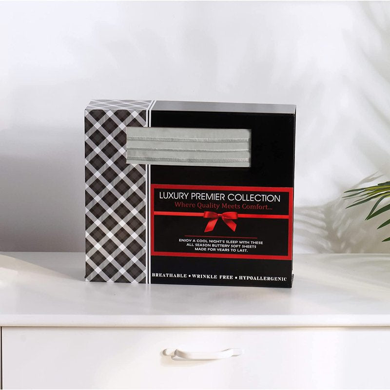 King Size Gray 6 Piece Bed Sheet Set - Polyester, 1500 Thread Count