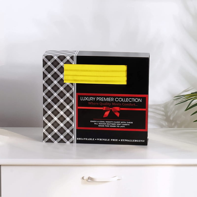 Twin Yellow Bed Sheets Set - 6 Piece Polyester Bedding with 1500 Thread Count