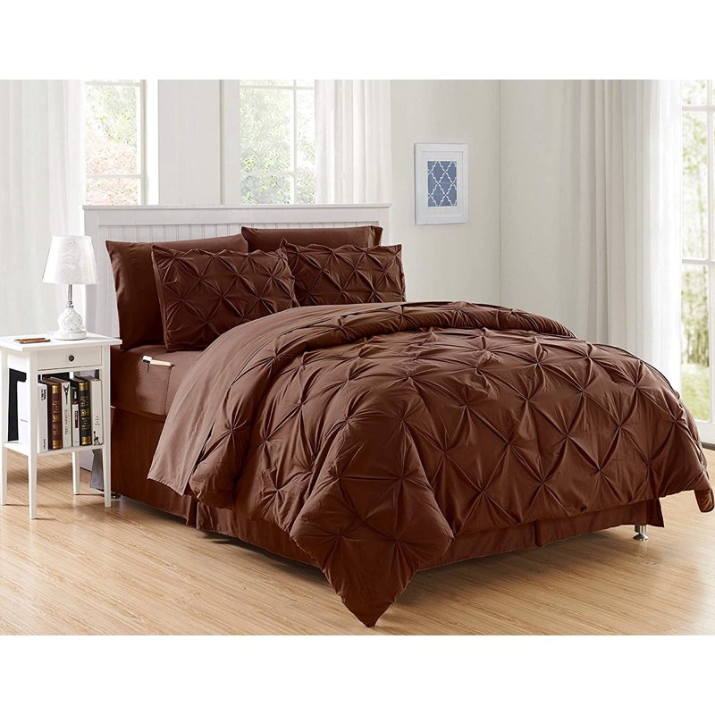 Luxury Pintuck Bed in a Bag Set - King, Chocolate - 8-Piece Microfiber Comforter