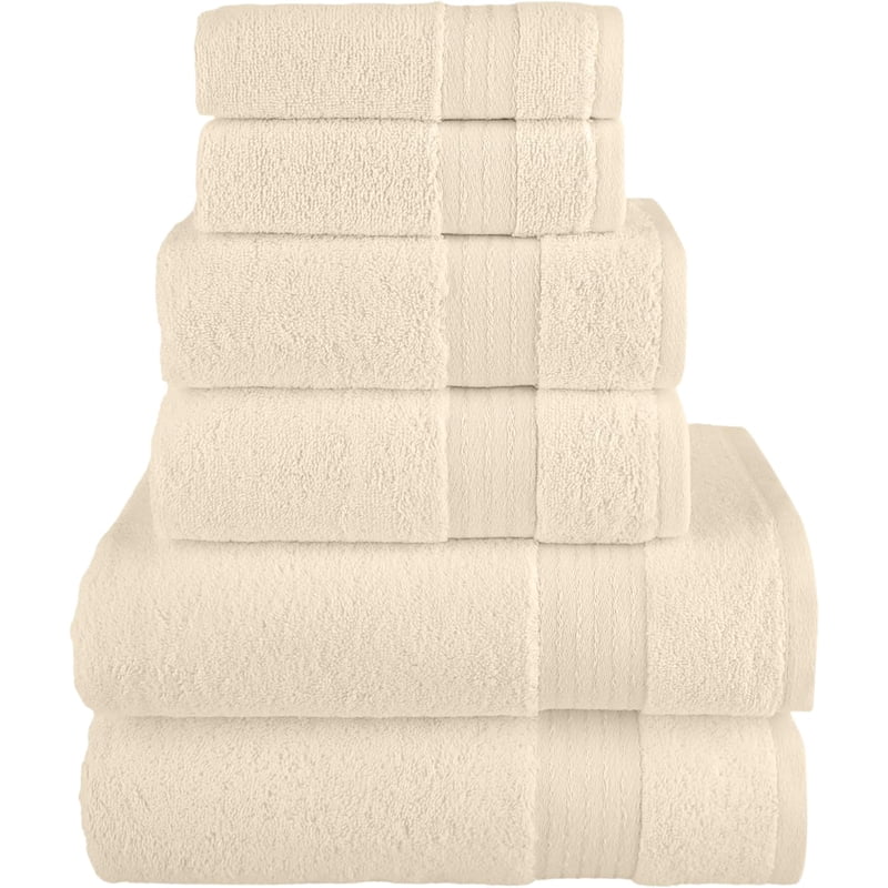Elegant Comfort Ivory 6-Piece Cotton Towel Set - Turkish 680 GSM Plush Bath & Hand Towels