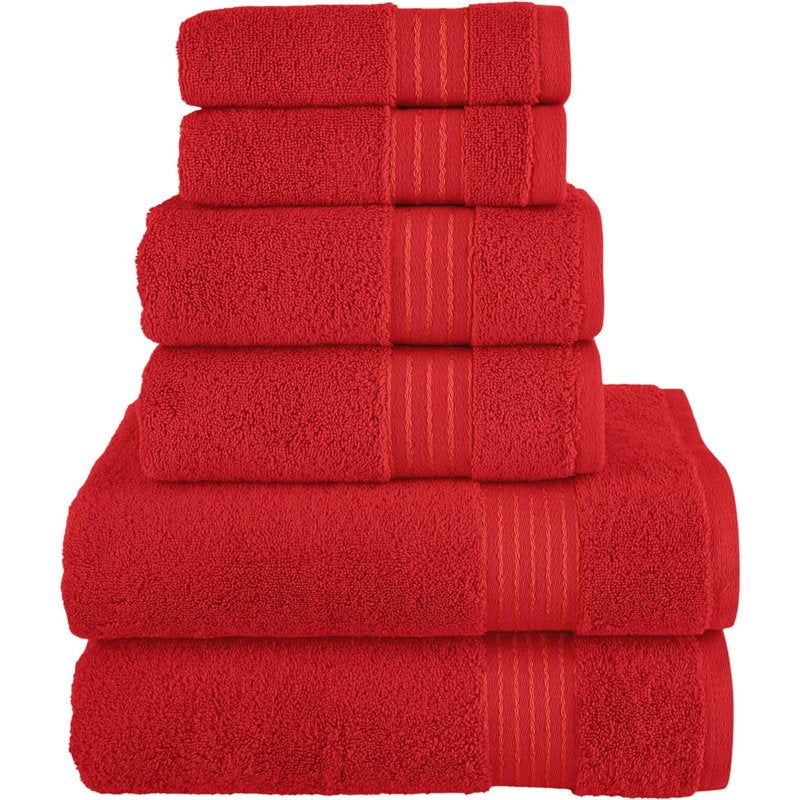 Red Cotton Towel Set - 6-Piece Bathroom Towels & Washcloths, 680 GSM