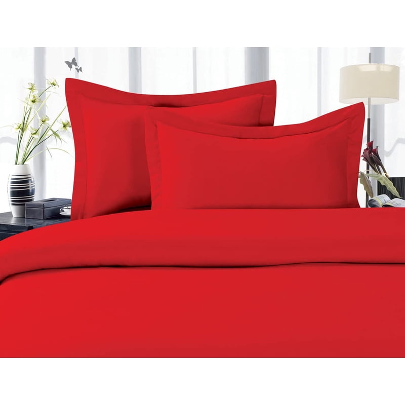 King Size Solid Red Duvet Cover Set with Pillow Shams - Elegant Comfort