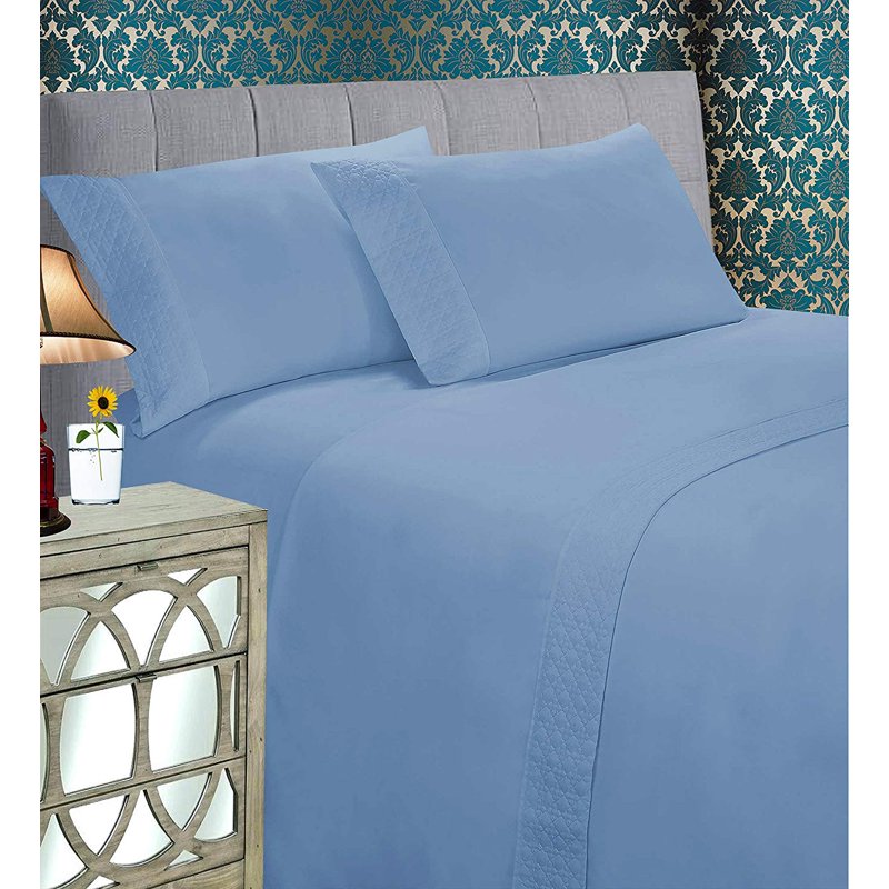 Full Denim Blue Bed Sheet Set - 4 Pieces with Flat & Fitted Sheets & Pillowcases