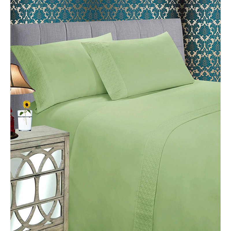 Full Sage Bed Sheet Set with Flat Fitted & Pillowcases - Elegant Comfort 4-Piece