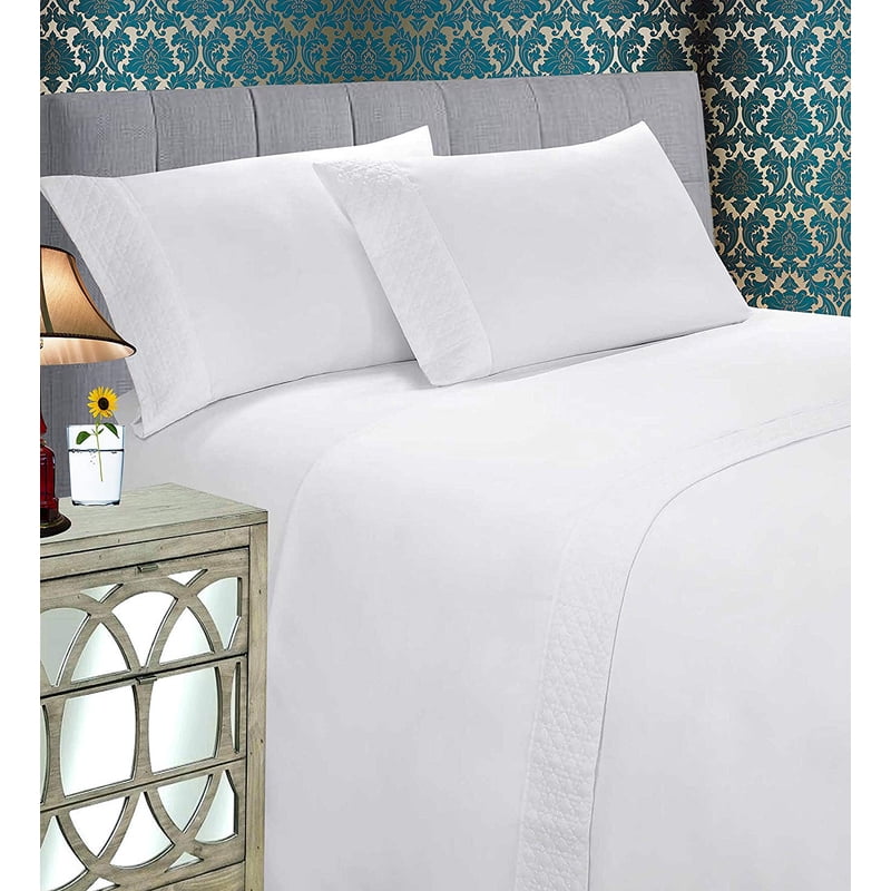 Full White Bed Sheet Set - 4 Pieces Microfiber Bedding with Pillowcases - Elegant Comfort