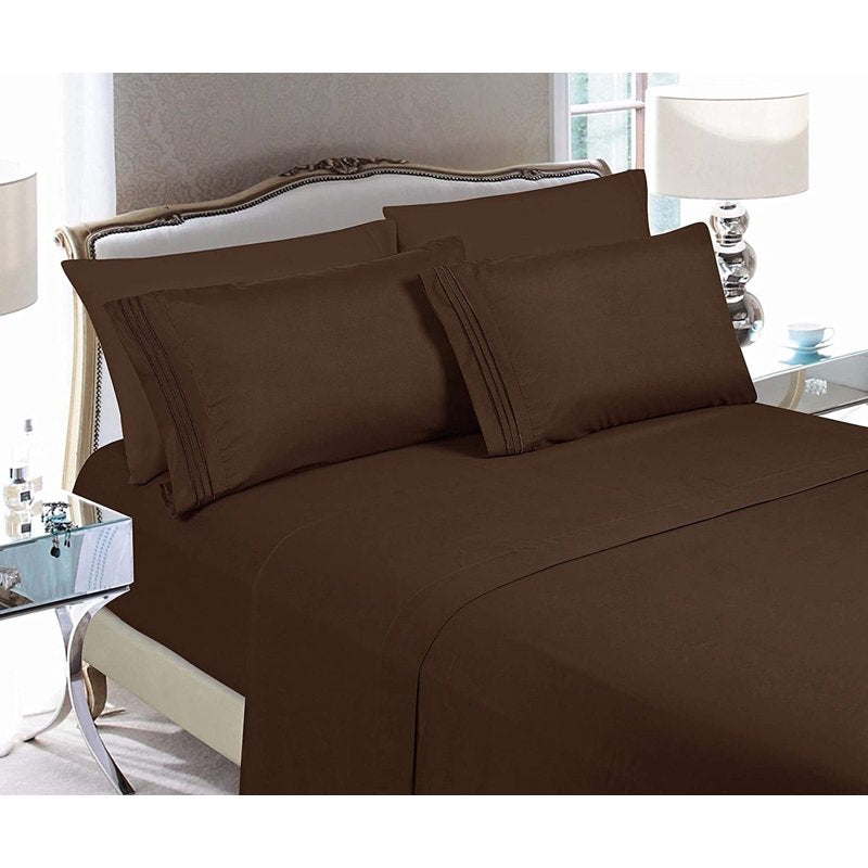 Full Brown Bedding Sheet Set - Elegant Comfort 1500 Series Luxury Microfiber