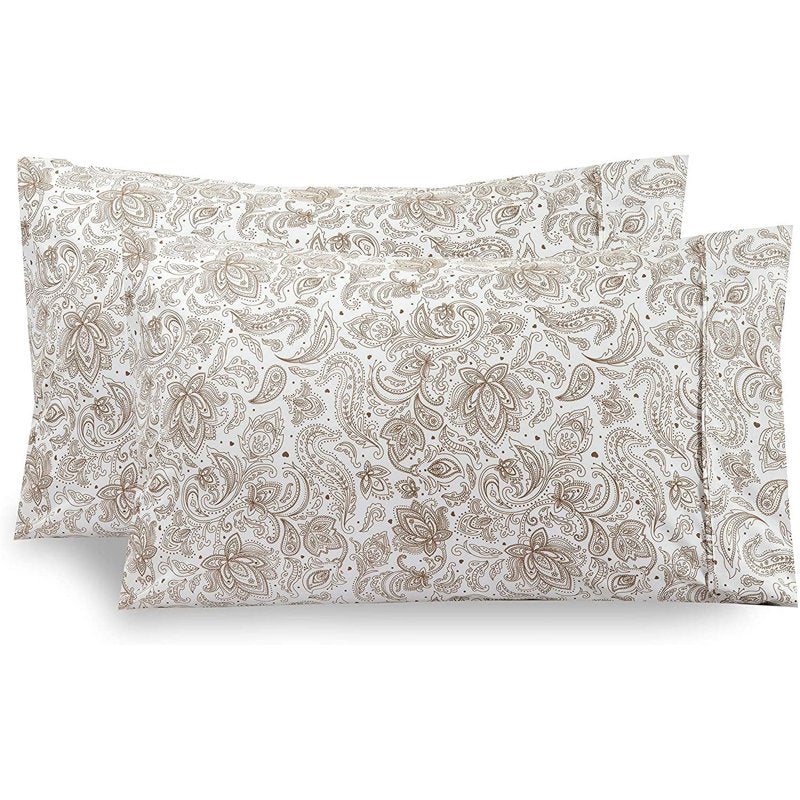 Taupe Queen Pillowcases Set - Elegant Comfort 1500 Thread Count Paisley Cotton
