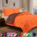 Reversible Down Alternative Comforter Set - Full/Queen, Orange & Brown Microfiber Bedding