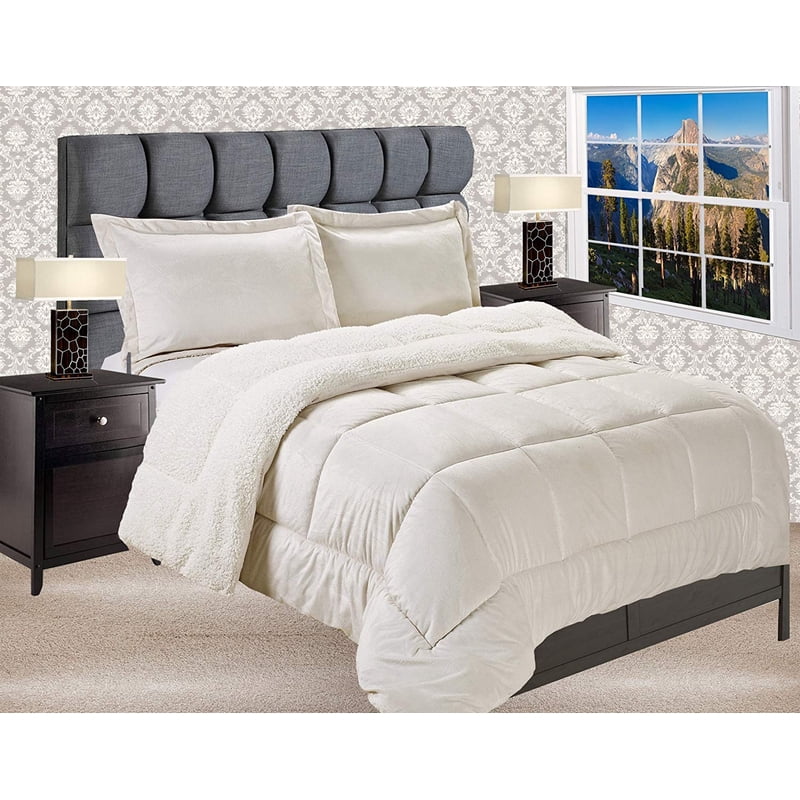 Full Reversible Down Alternative Micro Suede Comforter Set - Beige, 3 Piece