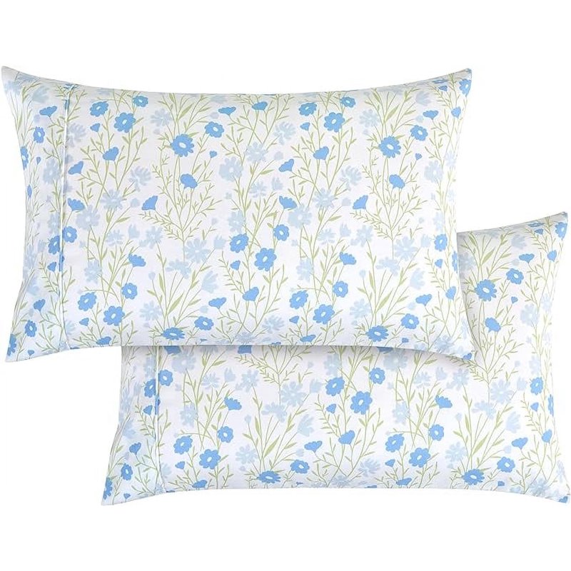 Ultra Soft Floral Pint Pillowcases Set - King Blue Laurel - Hotel Quality Microfiber