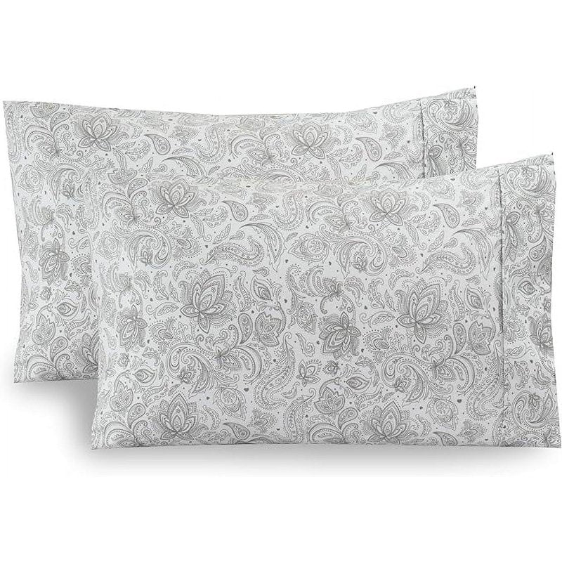 King Size Floral Pillowcases Set of 2 - Ultra Soft Microfiber Hotel Quality - Gray Paisley Variation