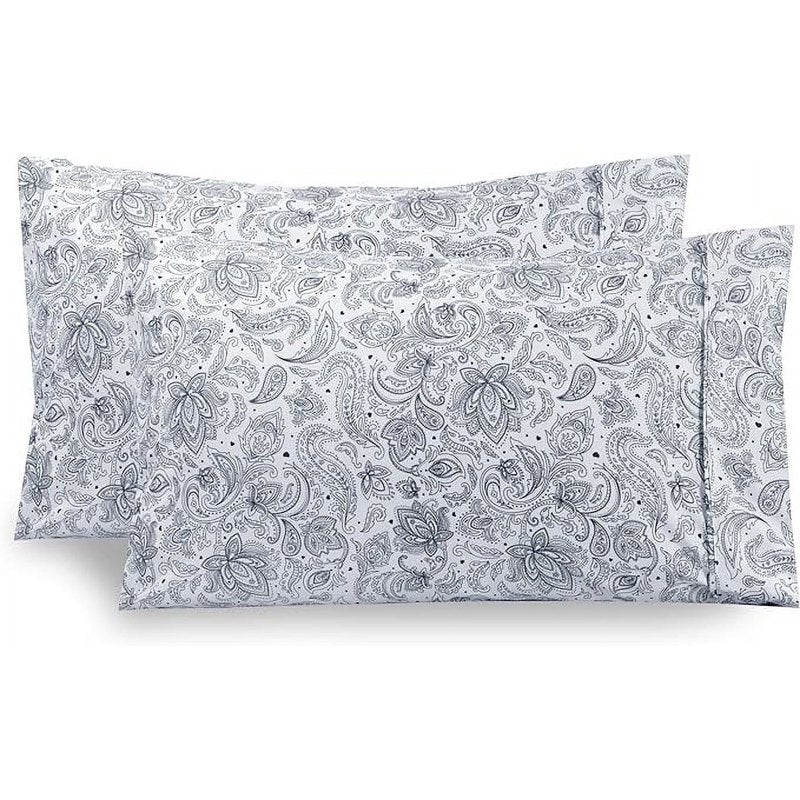 Ultra Soft Floral Pint Pillowcases Set of 2 - King Paisley Navy, Hotel Quality Microfiber