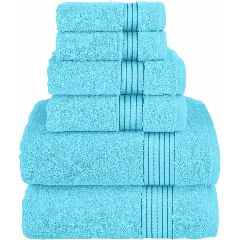 Aqua Turkish Cotton Towel Set - 6 Piece Bath & Hand Towels + Washcloths