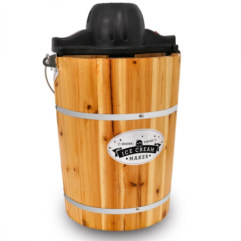6-Quart Old Fashioned Pine Bucket Ice Cream Maker with Hand Crank