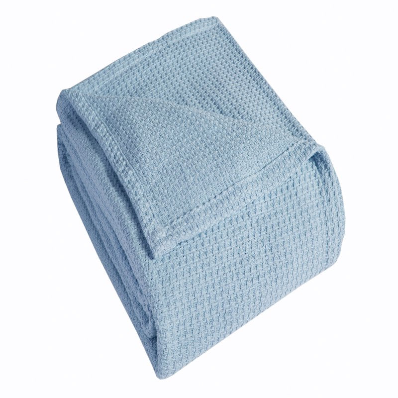 Grand Hotel Woven Cotton Blanket - King Size Pearl Blue - Soft & Durable Bed Cover
