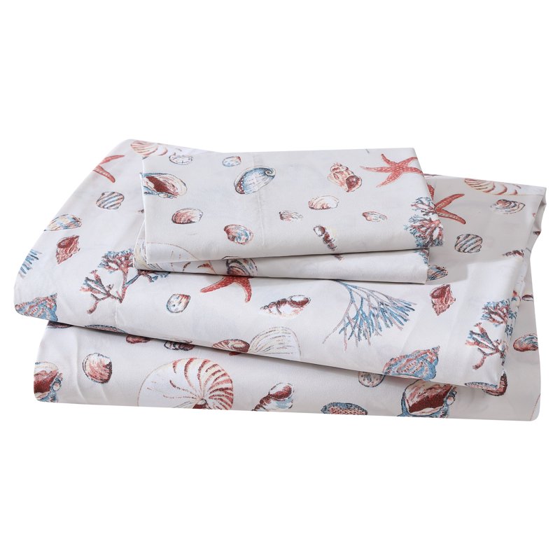 Queen Coastal Print Microfiber Sheet Set - Oceanside Sand - Beatrice Home Fashions