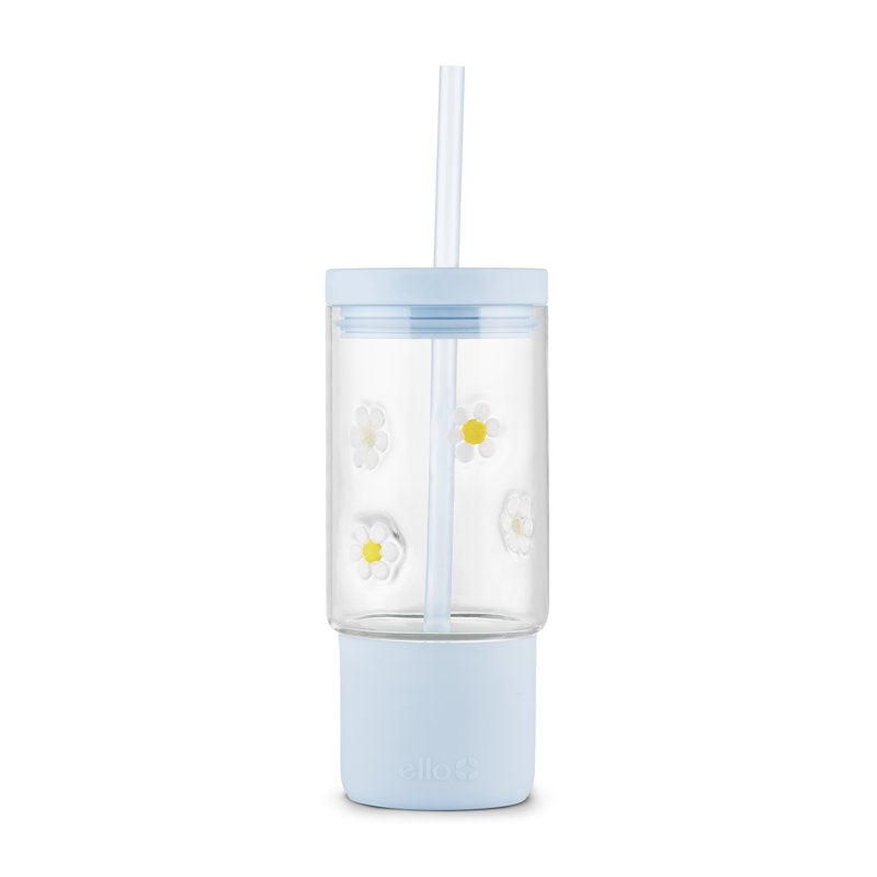 18oz Glass Tumbler with Charms - Daisies Design