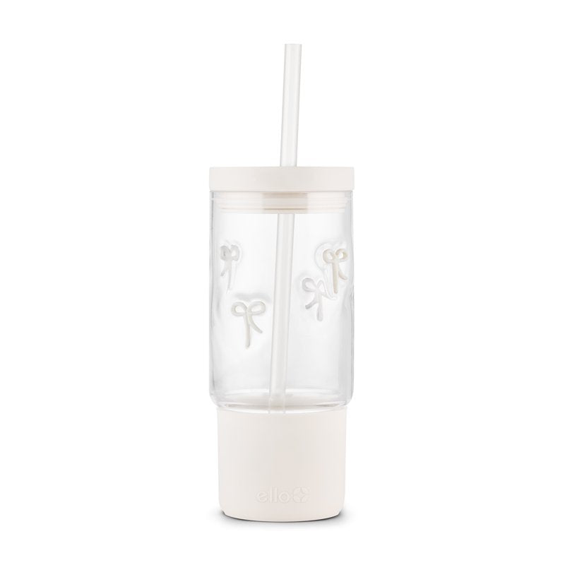 18oz Glass Tumbler with Charms - White Bows