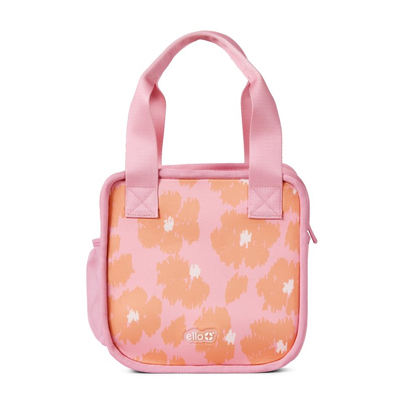 Insulated Neoprene Lunch Tote with Zipper - Coral Bloom