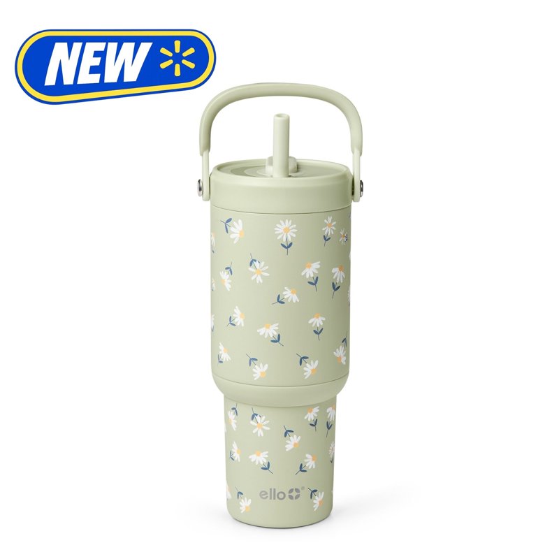 Oasis Go 24oz Stainless Steel Tumbler with Top Handle - Green Daisies