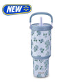 30oz Stainless Steel Tumbler with Top Handle & Straw - Hydrangea Blooms