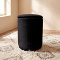 Makeup Vanity Stool with Storage - Black Velvet Ottoman