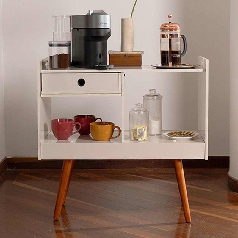 Modern White Bar Cabinet with Wine Storage, Drawer & Open Shelves