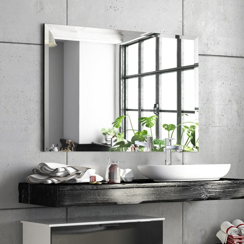 30 x 40 Inch Frameless Beveled Wall Mirror - Rectangular Glass Panel with Beveled Edges for Entryway or Bedroom - Variation of 30" x 40"
