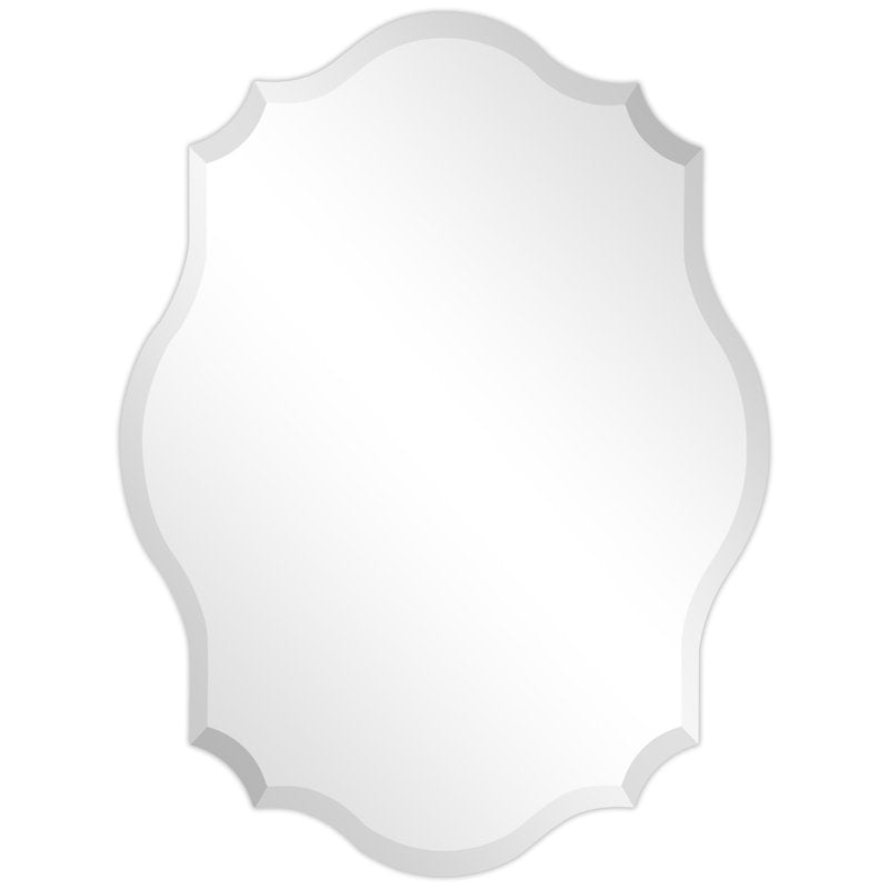 30x40 Inch Frameless Beveled Oblong Wall Mirror - Modern Scalloped Design