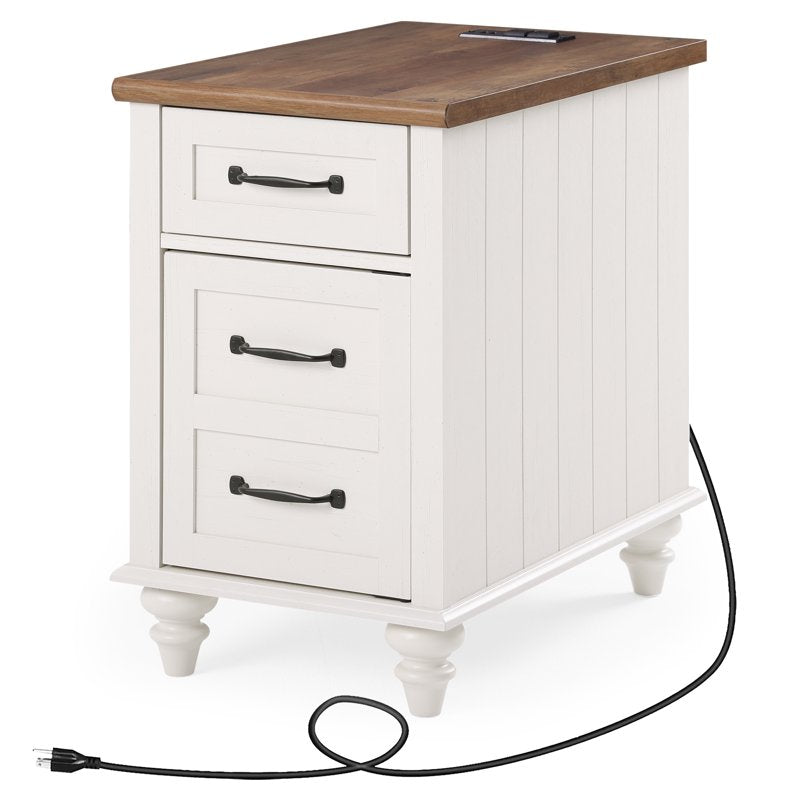 End Table with Charging Station and Storage Drawer - White