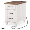 End Table with Charging Station and Storage Drawer - White