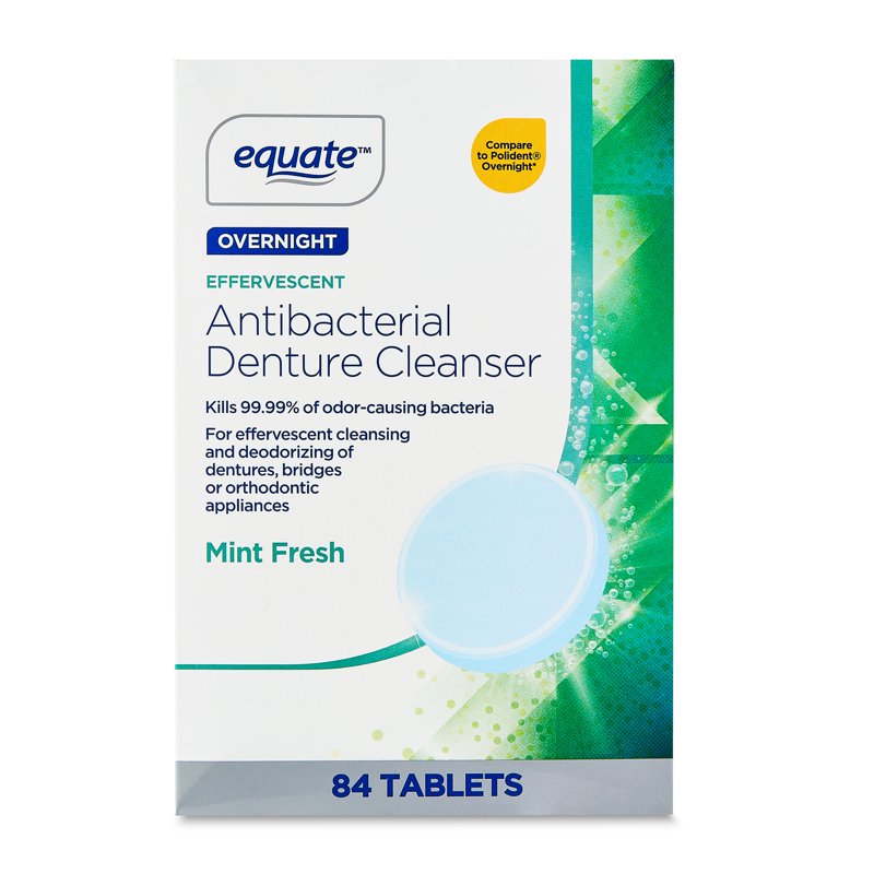 Effervescent Overnight Antibacterial Denture Cleanser Tablets - Mint Fresh