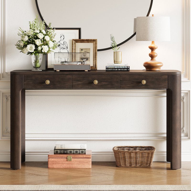 52 Inch Curved Console Table with 3 Drawers - Multiple Colors